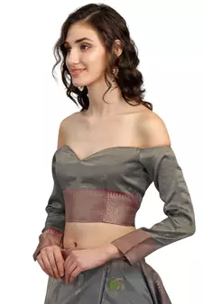 Grey embroidered cotton silk saree with blouse