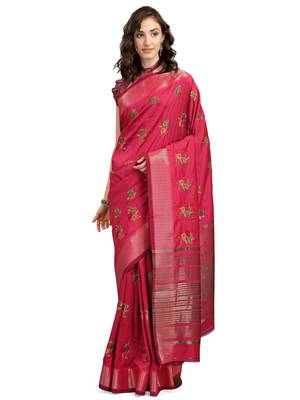 Pink embroidered cotton silk saree with blouse 1