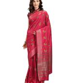Pink embroidered cotton silk saree with blouse