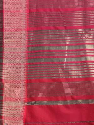 Pink embroidered cotton silk saree with blouse 4