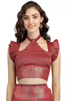 Pink embroidered cotton silk saree with blouse