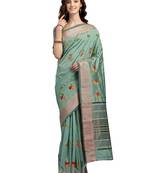 Green embroidered cotton silk saree with blouse