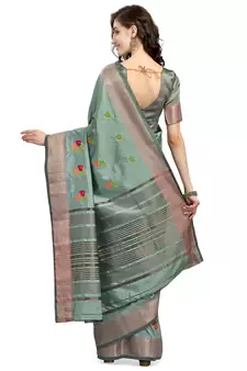 Green embroidered cotton silk saree with blouse