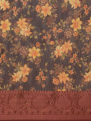 Brown printed linen saree with blouse 4