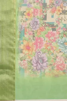 Green printed organza saree with blouse