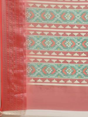 Red printed organza saree with blouse 3