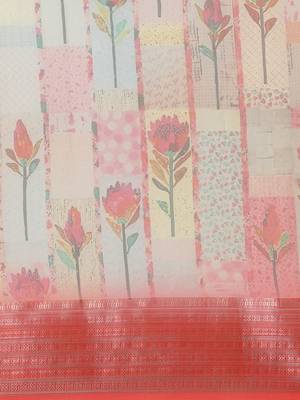 Red printed organza saree with blouse 4