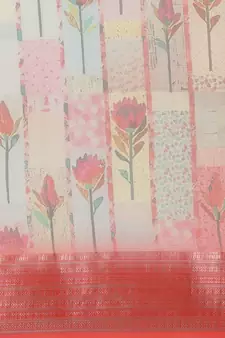 Red printed organza saree with blouse