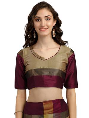 Beige embroidered cotton silk saree with blouse 5