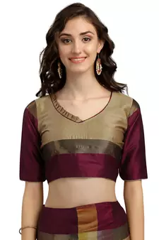 Beige embroidered cotton silk saree with blouse