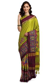 Green embroidered cotton silk saree with blouse