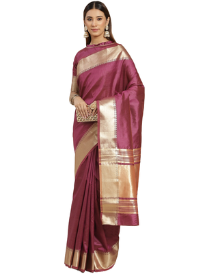 Purple plain silk blend saree with blouse 1