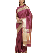 Purple plain silk blend saree with blouse