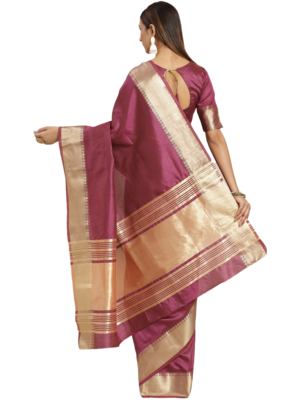Purple plain silk blend saree with blouse 2