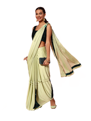 Green embroidered lycra saree with blouse 1