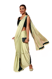 Green embroidered lycra saree with blouse