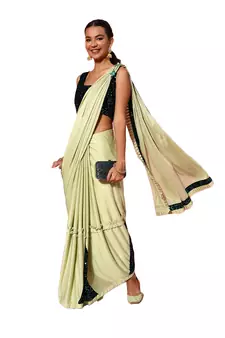 Green embroidered lycra saree with blouse