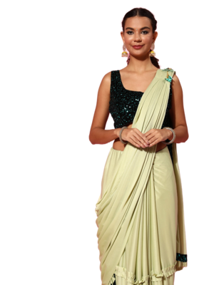 Green embroidered lycra saree with blouse 2