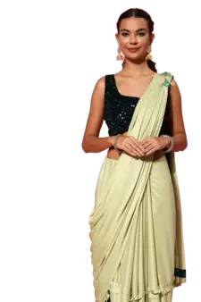 Green embroidered lycra saree with blouse