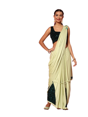 Green embroidered lycra saree with blouse 3