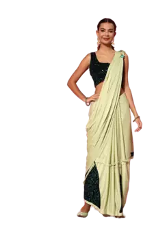 Green embroidered lycra saree with blouse