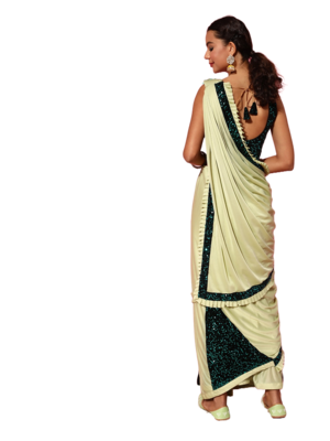 Green embroidered lycra saree with blouse 4