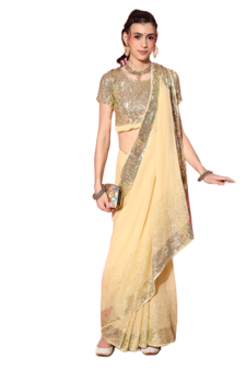Cream embroidered georgette saree with blouse