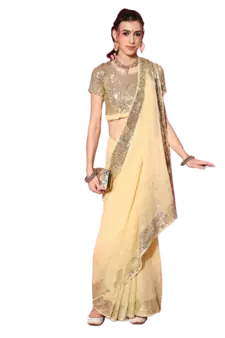 Cream embroidered georgette saree with blouse
