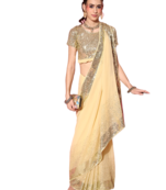 Cream embroidered georgette saree with blouse
