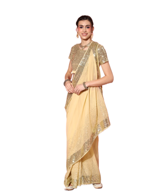 Cream embroidered georgette saree with blouse 2