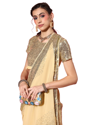 Cream embroidered georgette saree with blouse 3