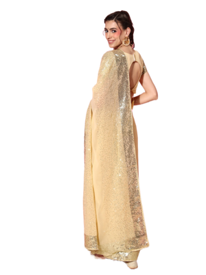 Cream embroidered georgette saree with blouse 4