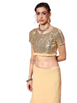 Cream embroidered georgette saree with blouse 5