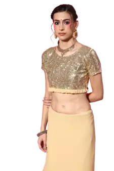 Cream embroidered georgette saree with blouse