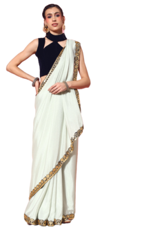 Light green printed georgette saree with blouse