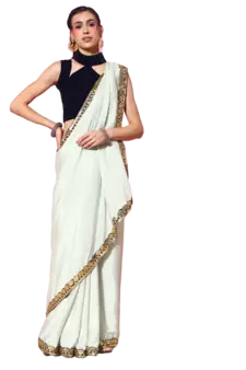 Light green printed georgette saree with blouse