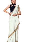 Light green printed georgette saree with blouse