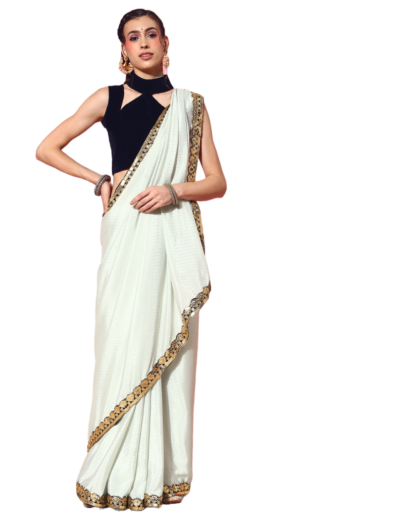 Light green printed georgette saree with blouse