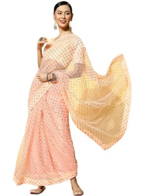 Beige embroidered net saree with blouse 1