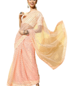 Beige embroidered net saree with blouse