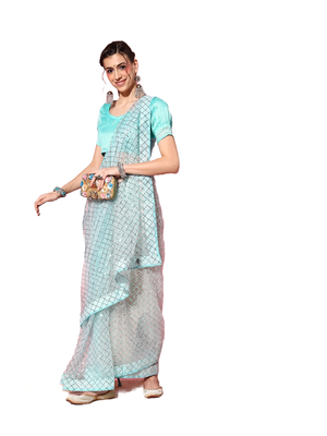 Sky blue embroidered net saree with blouse 1