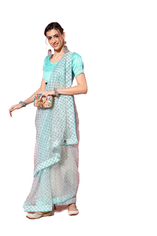 Sky blue embroidered net saree with blouse