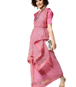 Pink embroidered net saree with blouse