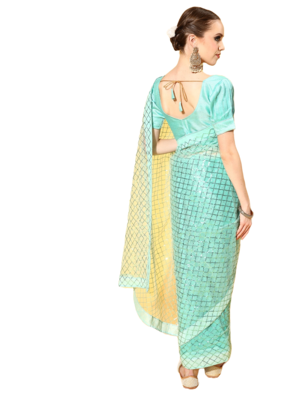 Light green embroidered net saree with blouse 3