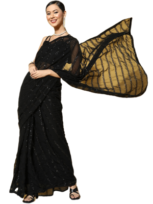 Black embroidered georgette saree with blouse 1