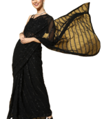 Black embroidered georgette saree with blouse
