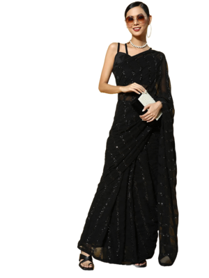 Black embroidered georgette saree with blouse 3