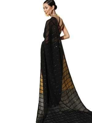 Black embroidered georgette saree with blouse 4