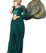 Blue embroidered georgette saree with blouse