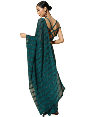Blue embroidered georgette saree with blouse 4